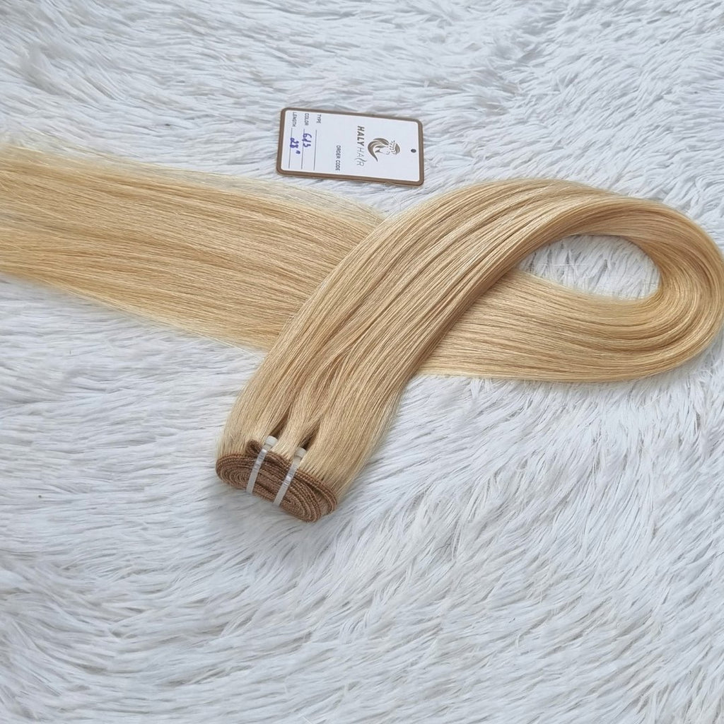 Light blonde virgin weft hair extensions - HALY HAIR