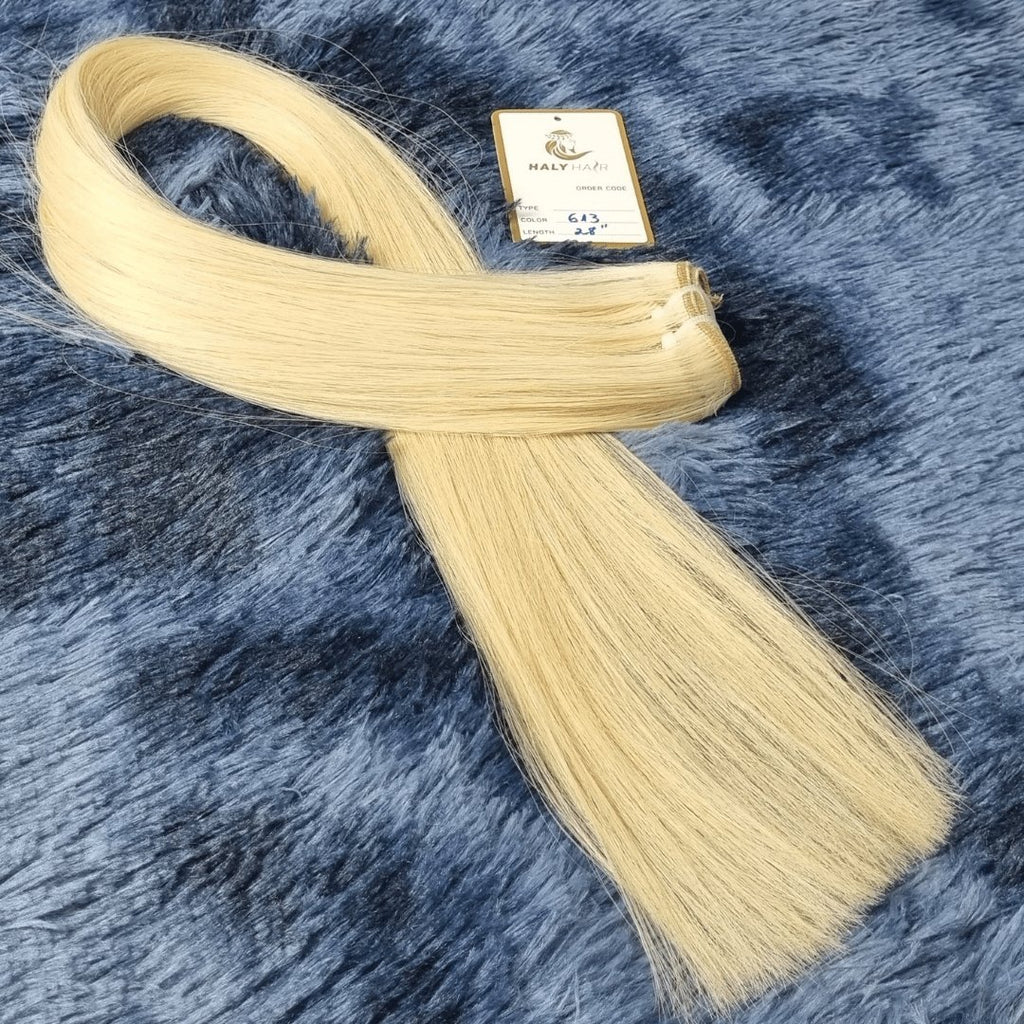 Light blonde virgin weft hair extensions - HALY HAIR