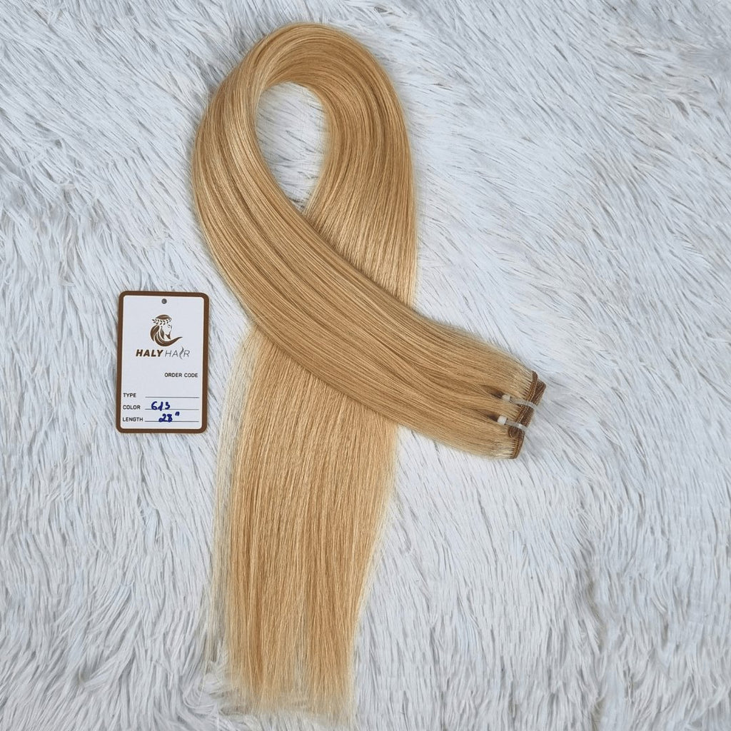 Light blonde virgin weft hair extensions - HALY HAIR