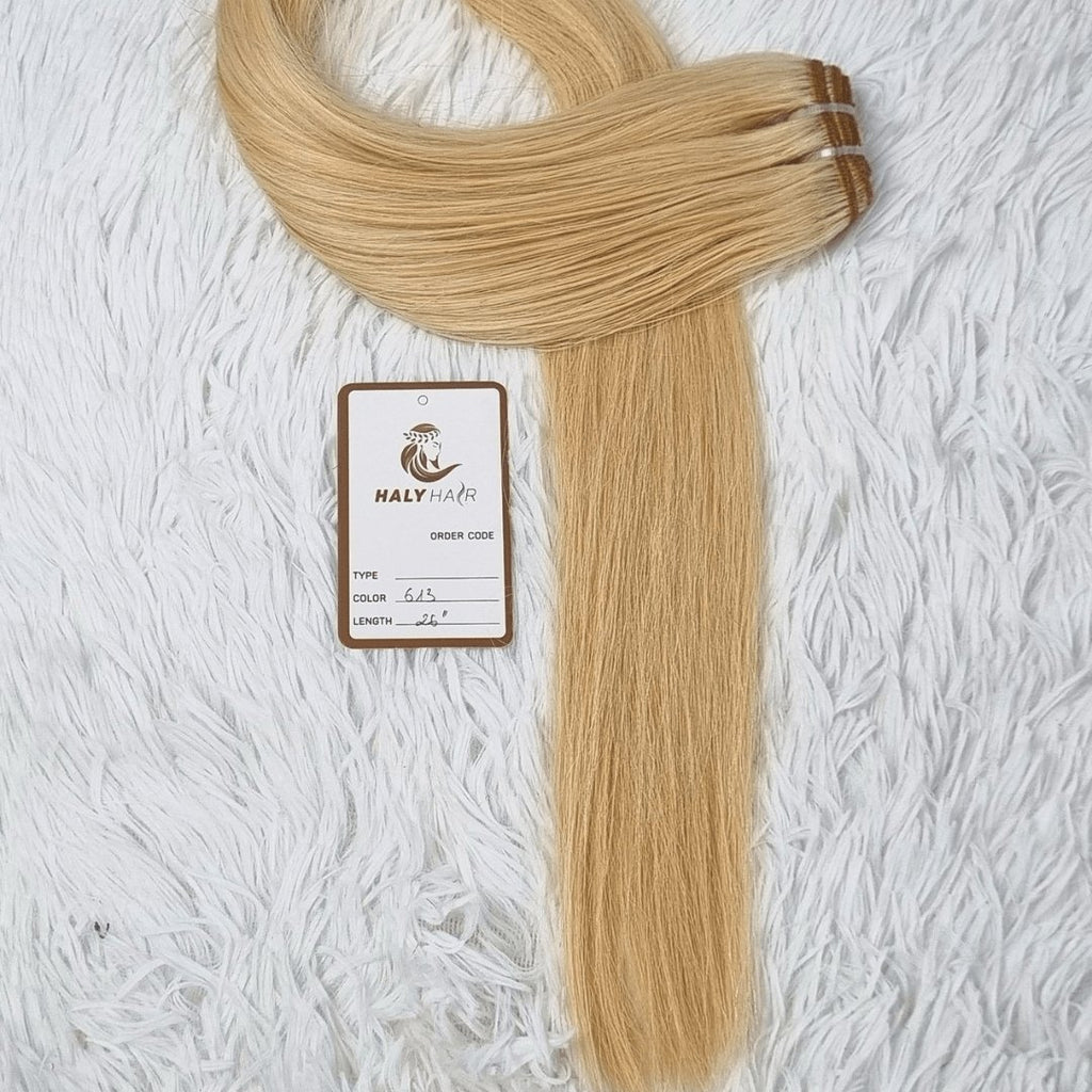 Light blonde virgin weft hair extensions - HALY HAIR