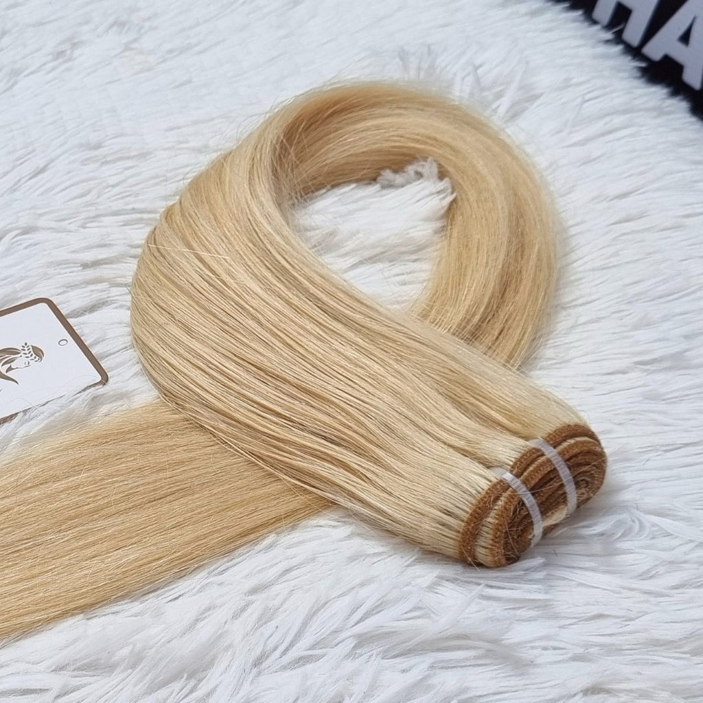 Light blonde virgin weft hair extensions - HALY HAIR