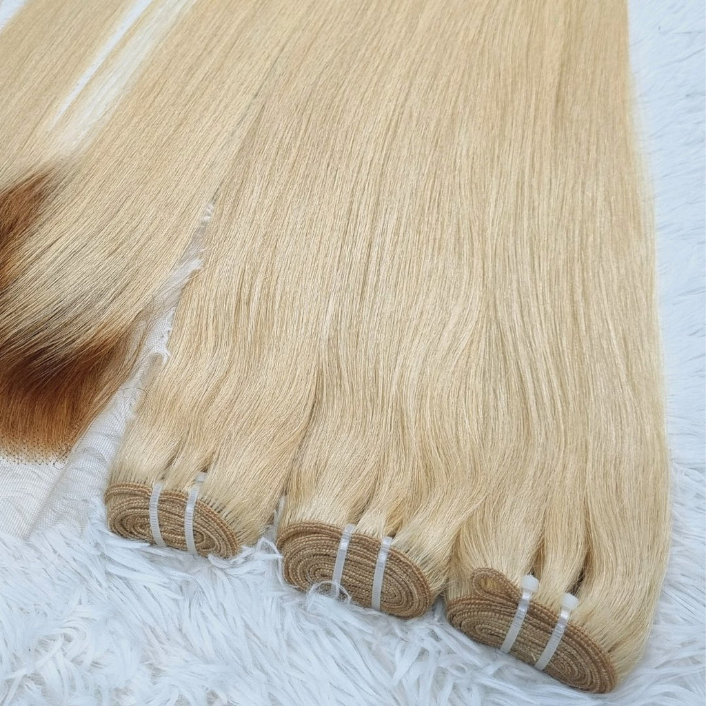 Light blonde virgin weft hair extensions - HALY HAIR