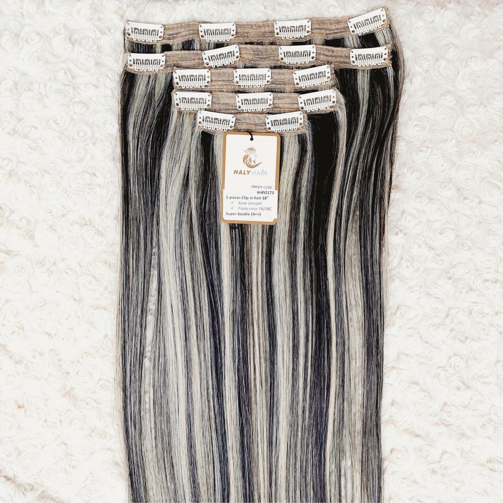 Piano color clip - in hair extensions 5 piece set - HALY HAIR