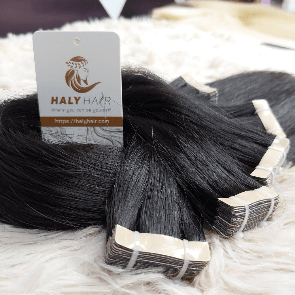 Tape hair extensions black color - HALY HAIR