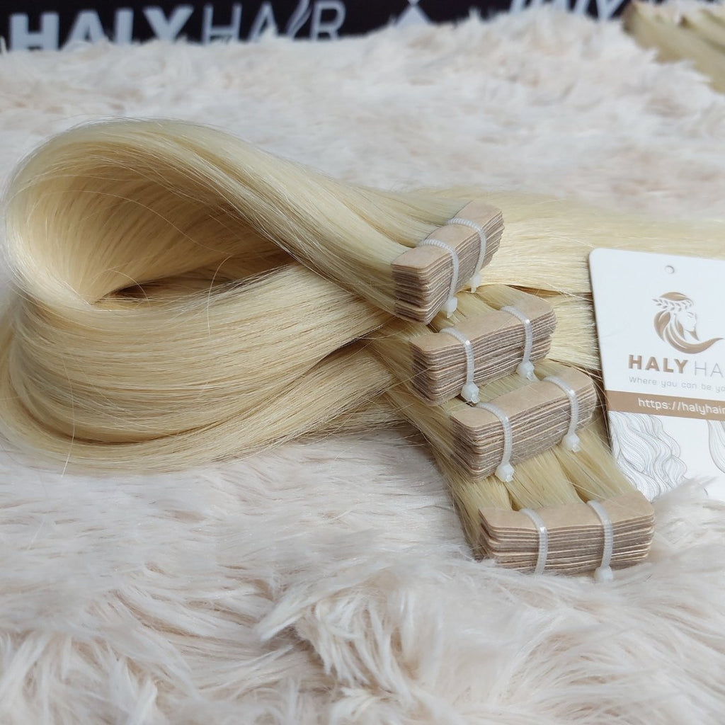 Tape hair extensions light blonde color - HALY HAIR