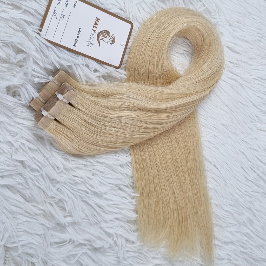 Tape hair extensions light blonde color - HALY HAIR