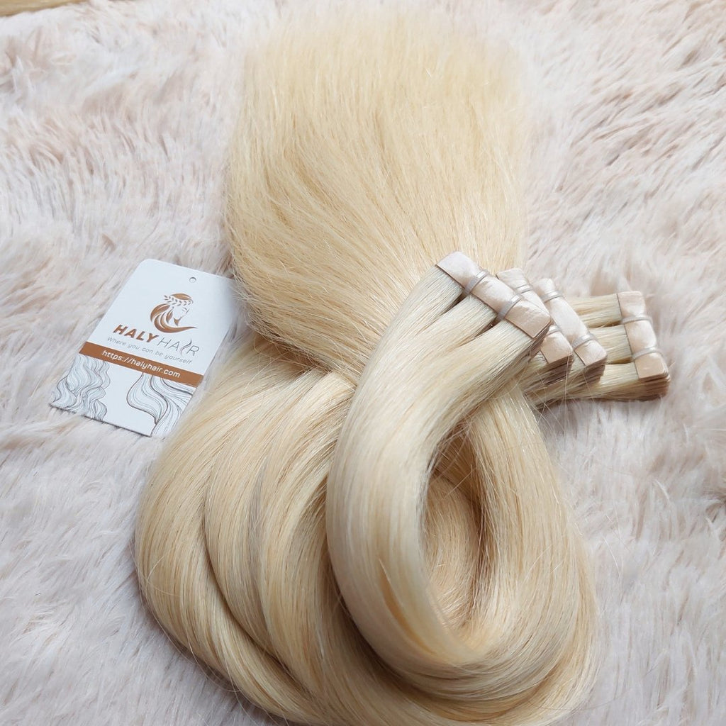 Tape hair extensions light blonde color - HALY HAIR