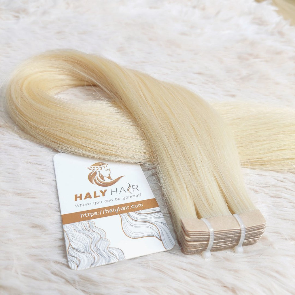 Tape hair extensions light blonde color - HALY HAIR