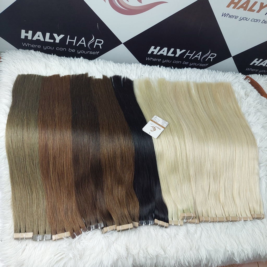 Tape hair extensions light blonde color - HALY HAIR