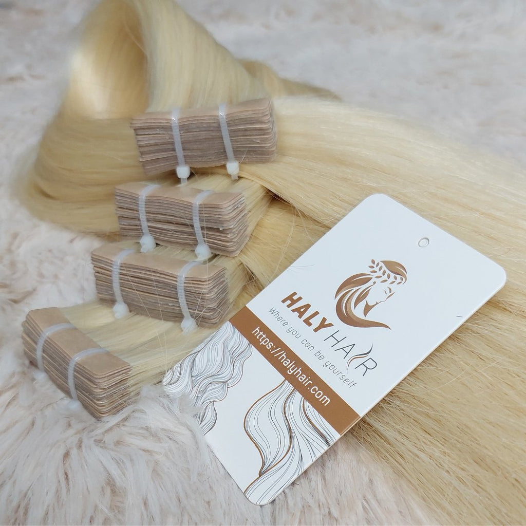 Tape hair extensions light blonde color - HALY HAIR