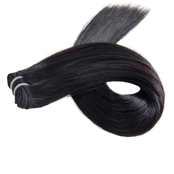 Weft hair extensions black color