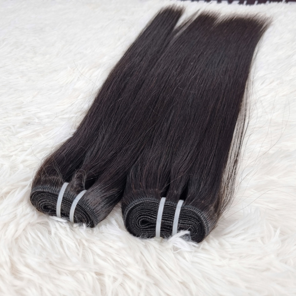 Virgin hair weft extensions black color