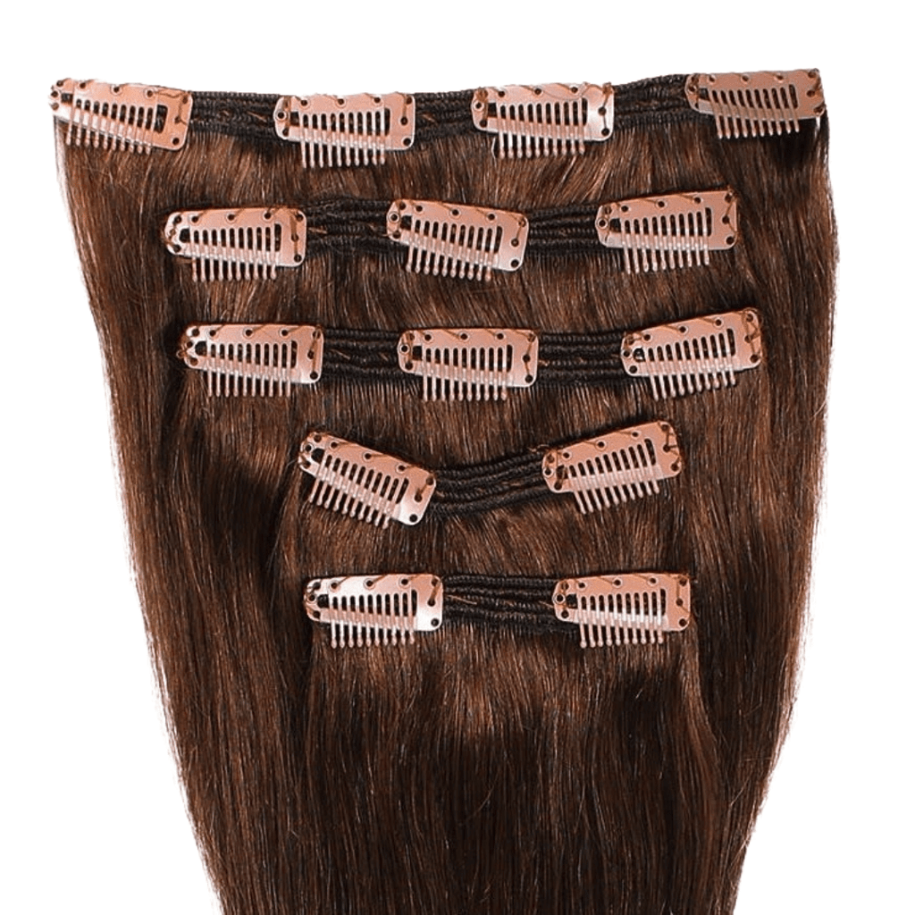 Clip-in hair extensions 5 piece set dark brown