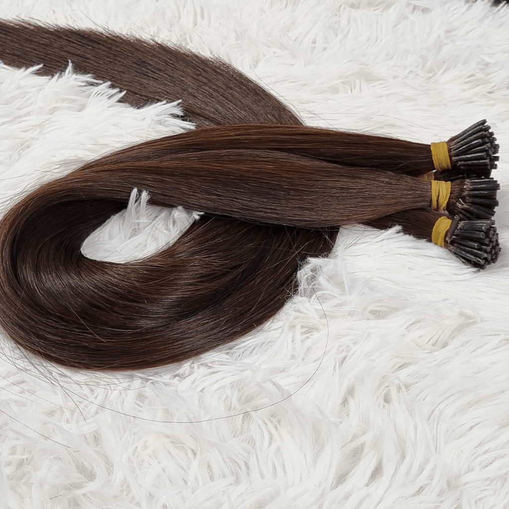Keratin tip hair extensions dark brown color - HALY HAIR