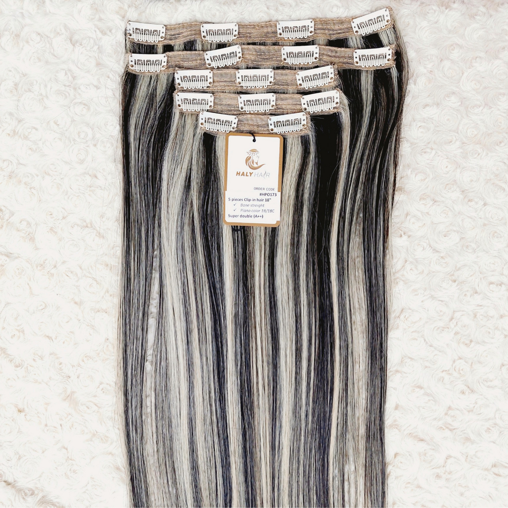 Piano color clip-in hair extensions 5 piece set