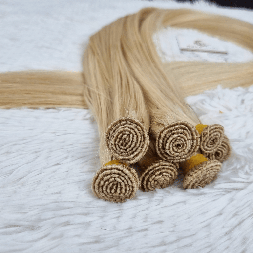 Light blonde weft hair extensions
