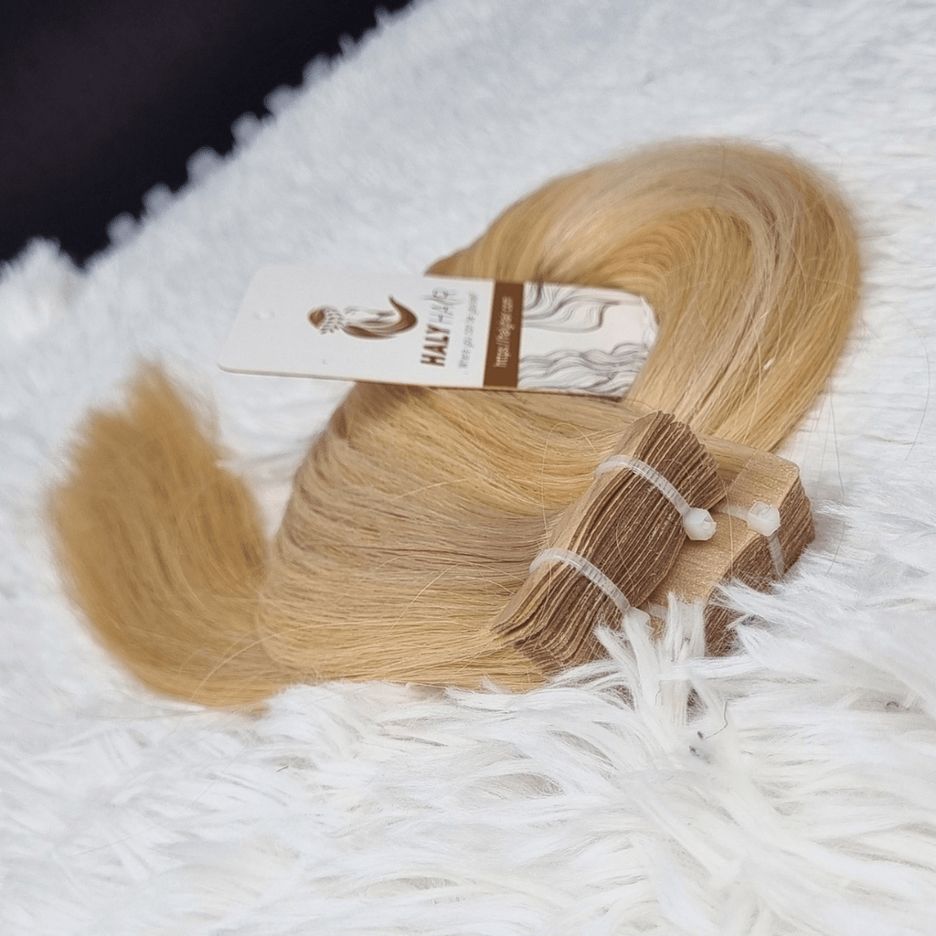Medium blonde tape hair extensions-HALY HAIR