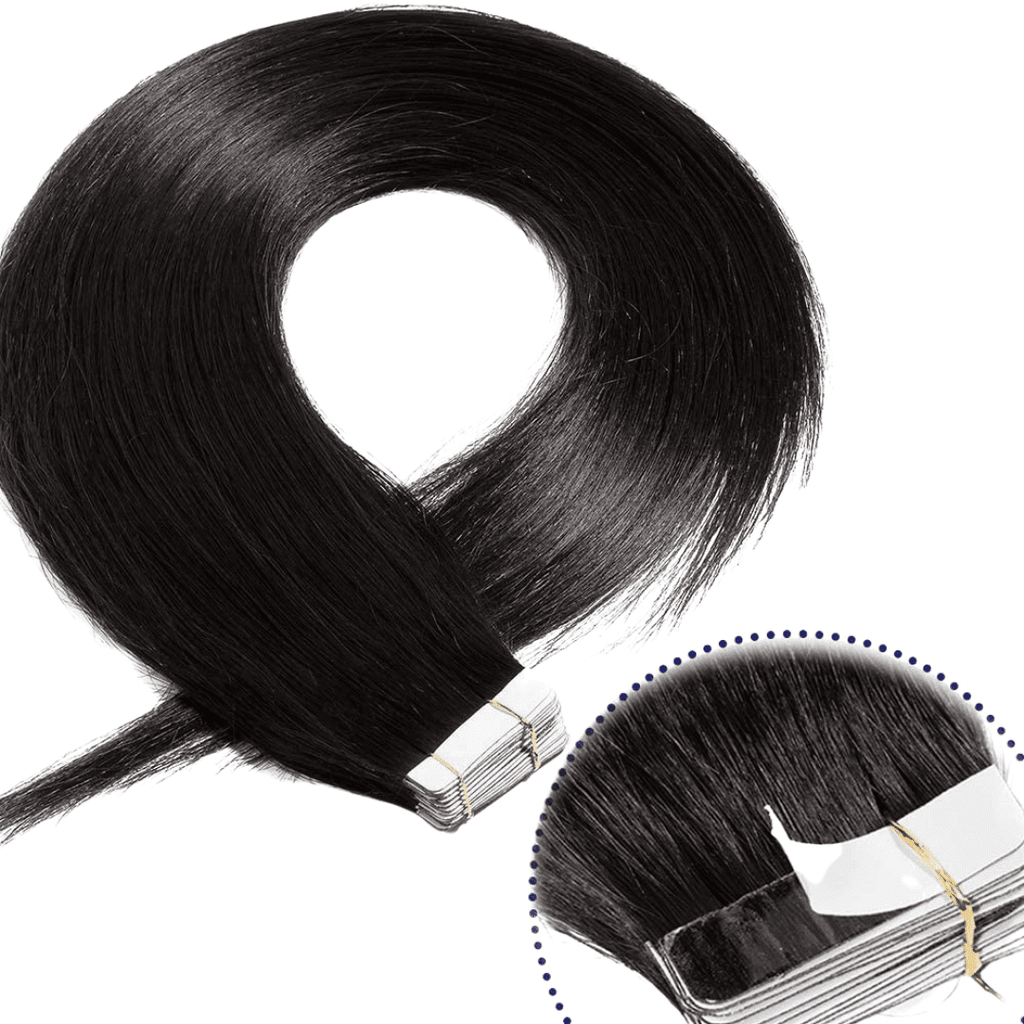 Tape hair extensions black color