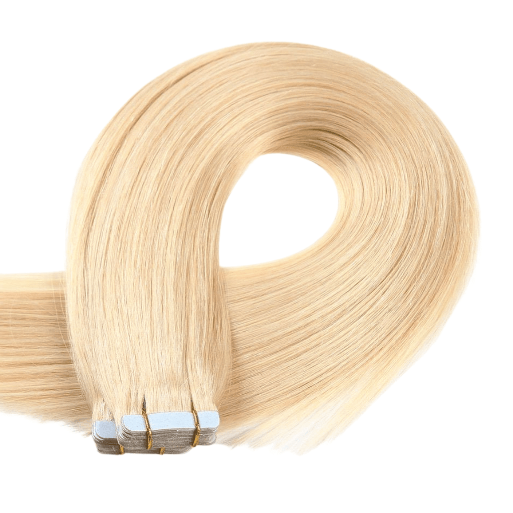 Tape hair extensions light blonde color