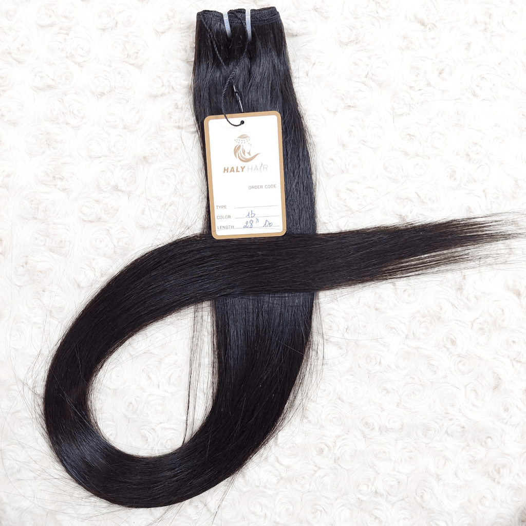 Weft hair extensions black color - Haly Hair